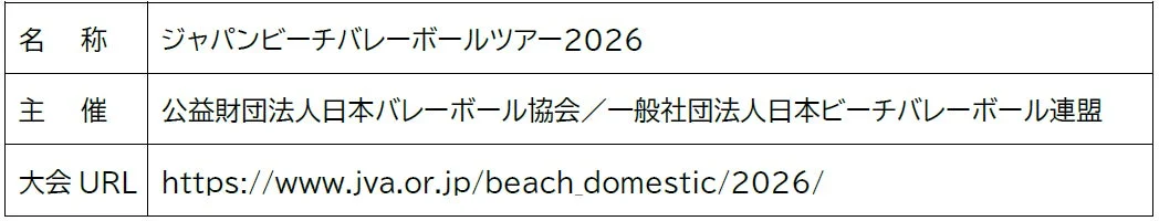 ジャパンビーチバレーボールツアー2026の大会概要