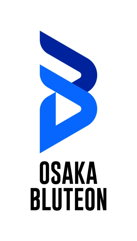 白背景に青い抽象的なBの文字を模したロゴマークと、その下に「OSAKA BLUTEON」と書かれた文字が配置されたシンプルなデザインの画像です。