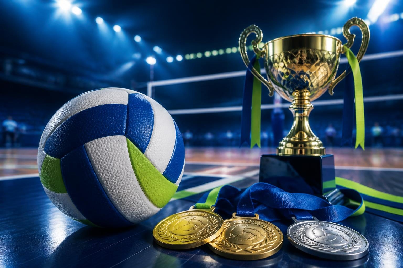 スミセイVitalityカップ JVA第46回全日本バレーボール小学生大会 全国大会 最終結果を表現したバレーボールと表彰イメージ